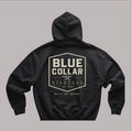 Blue Collar Standard Mark Hoodie in a boxy fit with dropped shoulders, shown in 9.4 oz. heavyweight brushed fleece