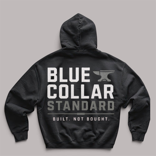 Blue Collar Standard Core Hoodie, double-lined hood and flat drawcord detail