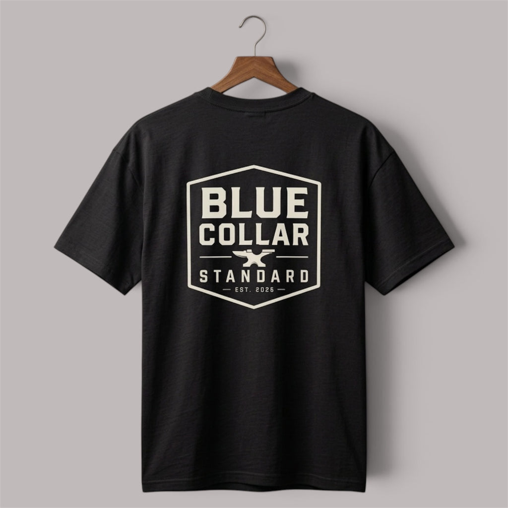 Blue Collar Standard Shield Tee, collar and neckline detail