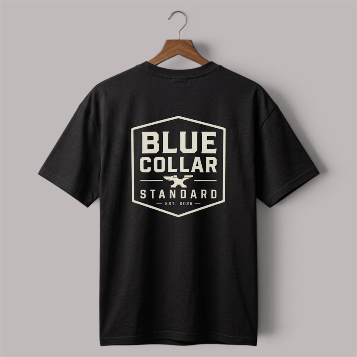 Blue Collar Standard Shield Tee, collar and neckline detail