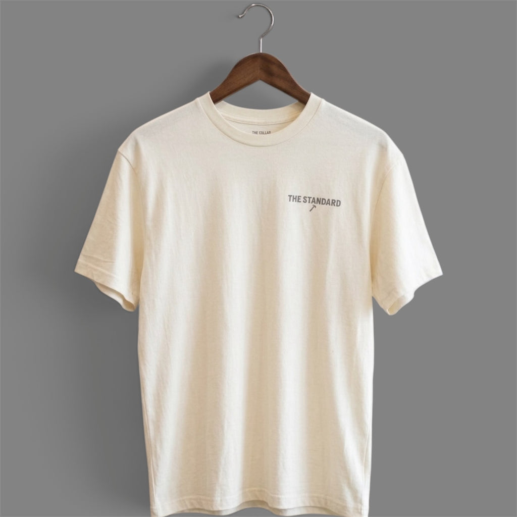 Bone Sledgehammer Graphic Tee, front view with small The Standard chest print