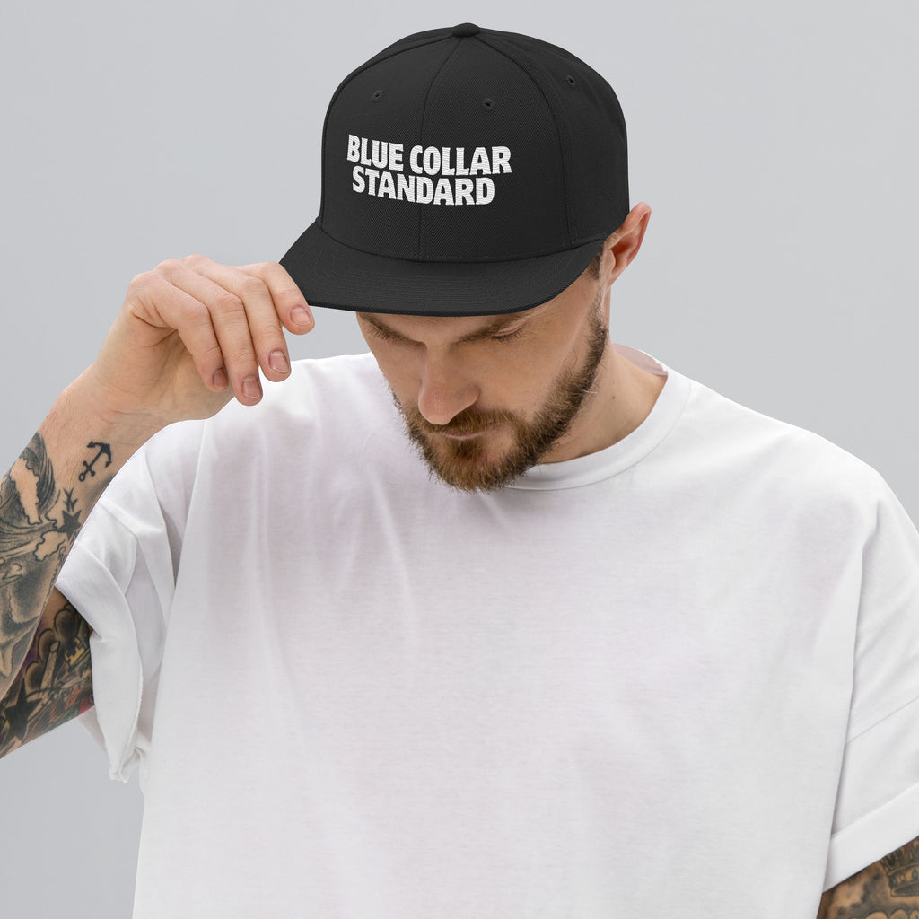 BCS structured flat bill snapback hat in black with green undervisor, front view