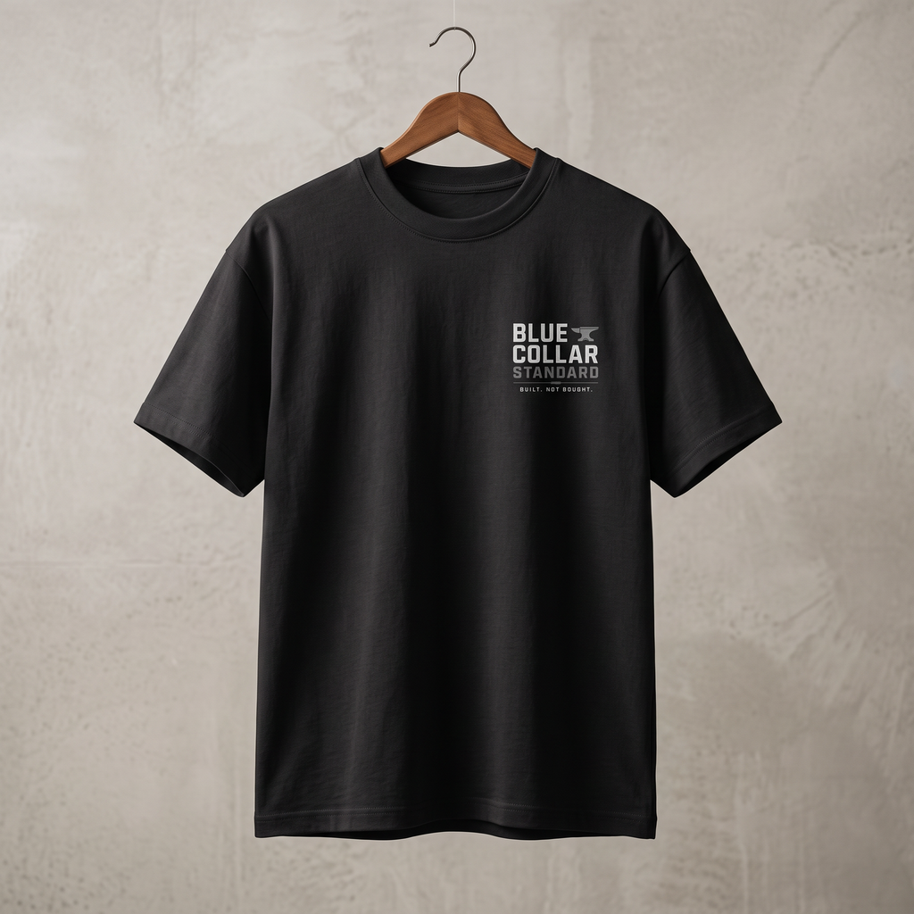 Blue Collar Standard Core Tee, flat lay, 7oz heavyweight cotton