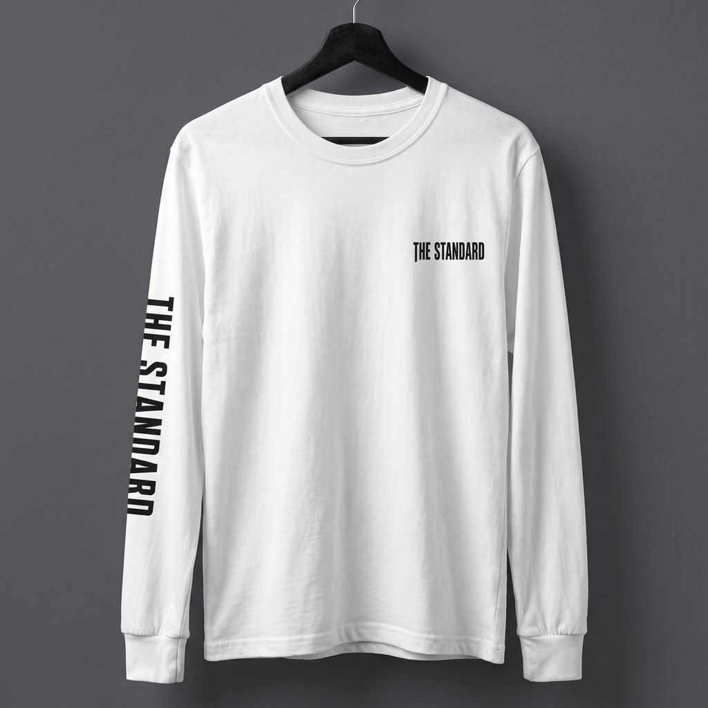 Blue Collar Standard Everyday Long Sleeve in White, ribbed cuff and collar detail