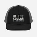 BCS Core Trucker Cap in black and charcoal - alternate view showing breathable mesh back and adjustable snapback closure